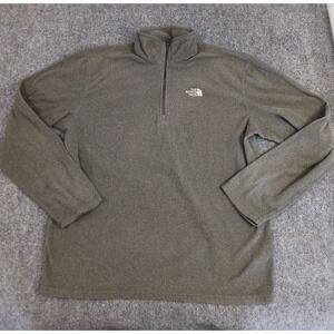 The North Face Sweater Mens Large gray Pullover 1/4 Zip Fleece Long Sleeve Logo